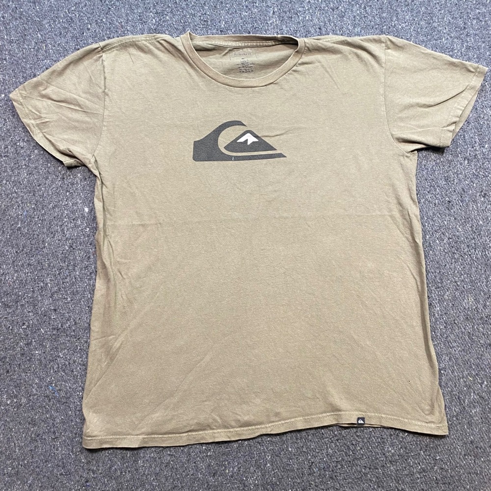 Quiksilver TShirt Sz L Mens Green Skater Surf Mountain Wave Logo Graphic